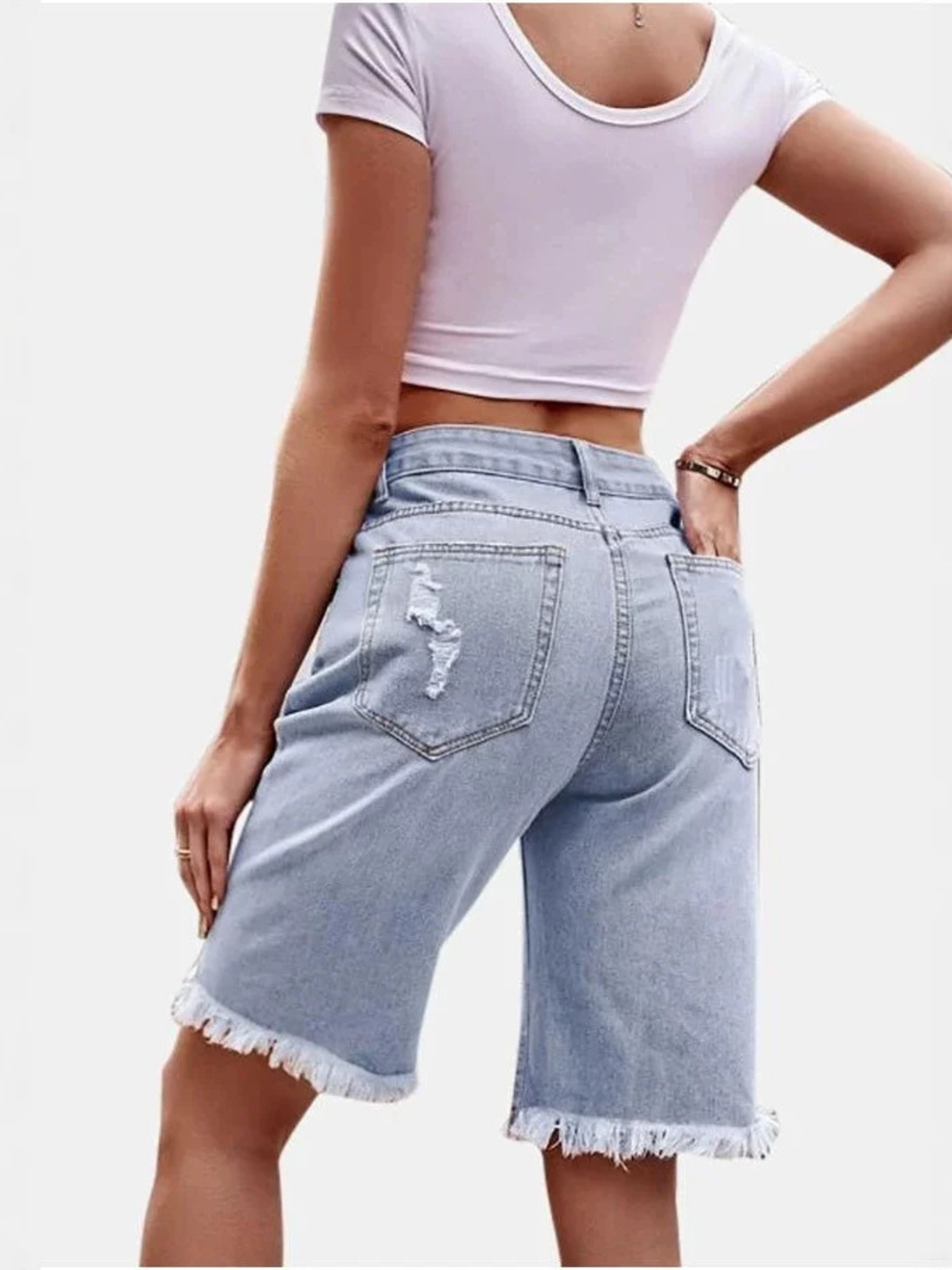 Pantalones Cortos de Mezclilla - Shorts Denim Frayed reseña y precio