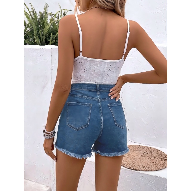 Shorts de mezclilla de cintura - Shorts Denim Frayed reseña y precio