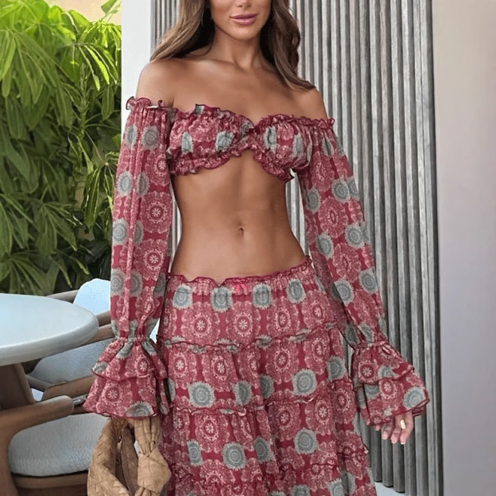 Conjunto de Dos Piezas con Fal - Romper Floral Print reseña y precio